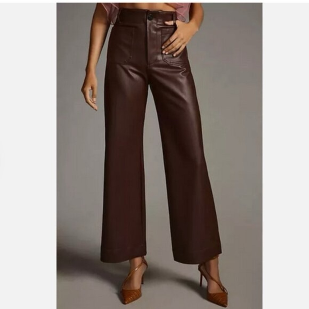 Anthropologie Maeve The Collette Faux Leather Pants Sz 33 Chocolate Brown NEW